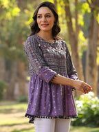 Juniper Women's Lavender Printed Flared Tunic | Grocsy