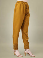 Jyoti Fashion Women's Mustard Cotton Blend Embroidery & Sequence work Kurta with Trouser & Dupatta | Grocsy