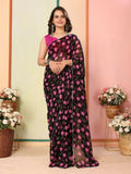 Black Georgette Designer Printed Ready To Wear Saree - Elite | Grocsy