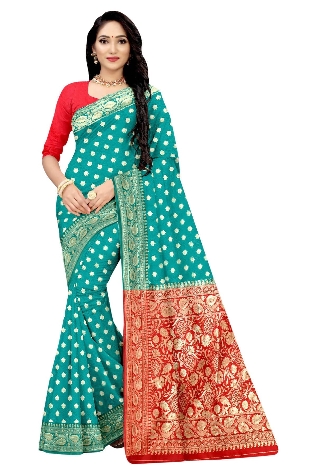 Vamika Rama Green Weaving Banarasi Jacquard Saree | Grocsy