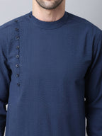 Even Apparels Navy Pure Cotton Men's Kurta With Side Placket | Grocsy