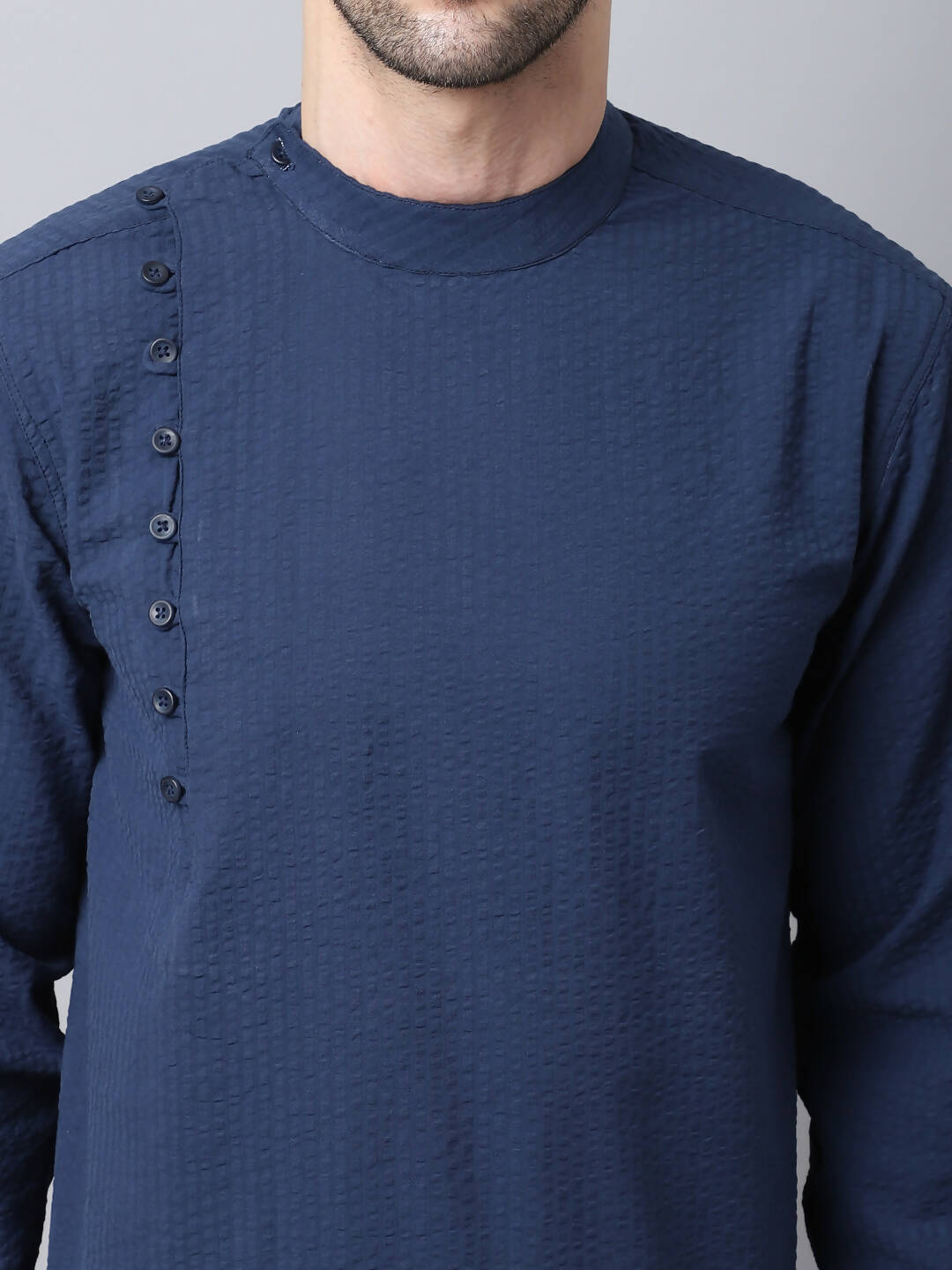 Even Apparels Navy Pure Cotton Men's Kurta With Side Placket | Grocsy
