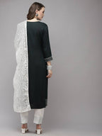 Yufta Women Green Yoke Design Regular Sequinned Kurta with Palazzo & With Dupatta | Grocsy