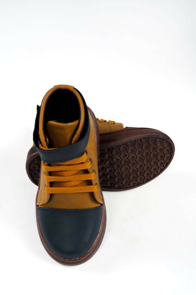 Tiny Bugs Boys Party Wear Mid Top Boots - Tan | Grocsy