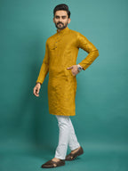 Yellow Kurta for Haldi Designer Silk Men's Kurta by Infinity Export | Grocsy