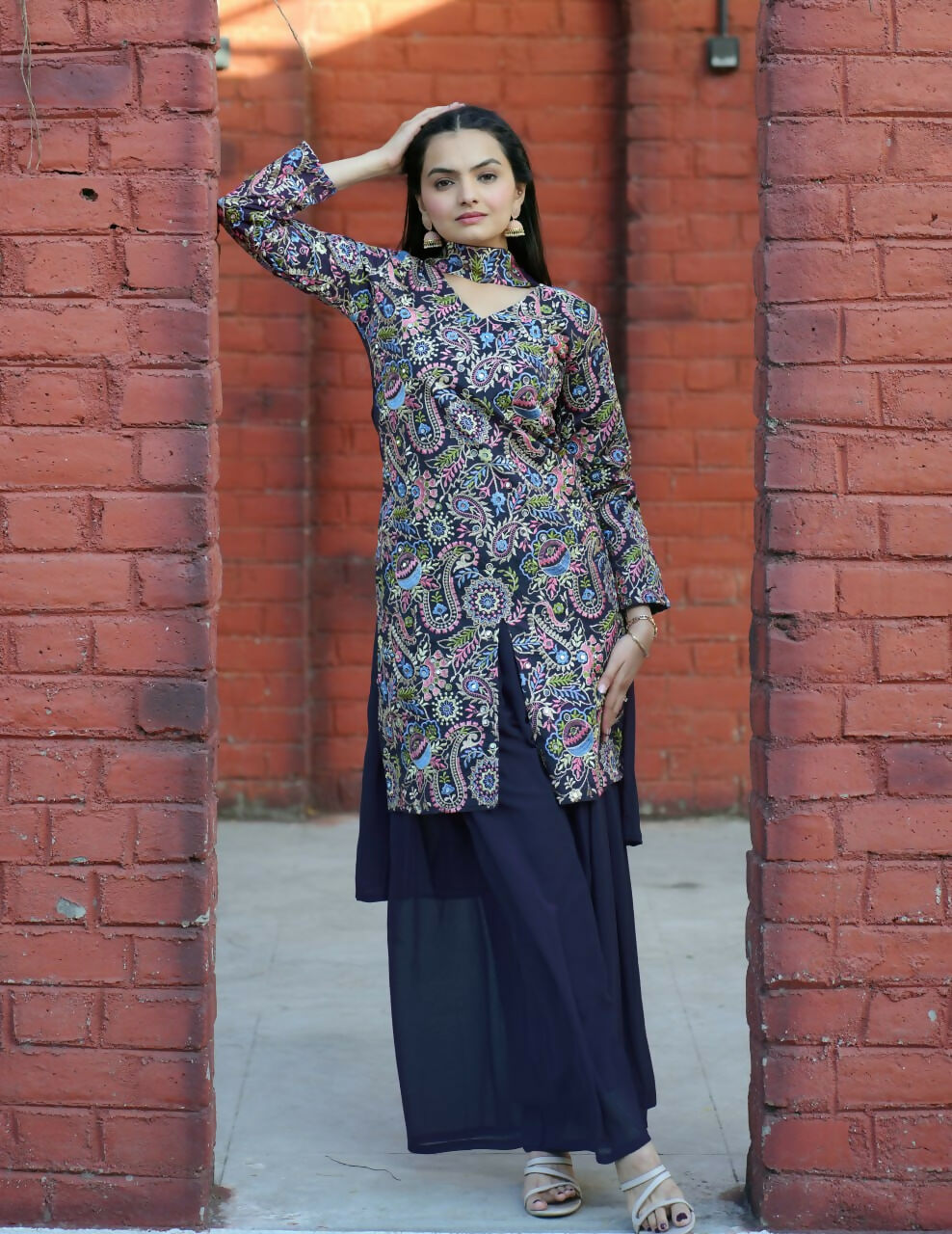Joban Fashion Blue Silk Embroidered Sharara Set | Grocsy