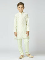 Joban Fashion Kids Island Full Sleeves Chanderi Kurta, Pyjama Set with Traditional Butta Work - Pista | Grocsy