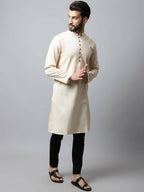 Even Apparels Cream Color Pure Cotton Men's Kurta With Side Placket (SLD1176) | Grocsy