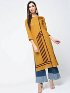 Aniyah Cotton Straight Mustard Color Kurta With Patchwork (AN-105K) | Grocsy