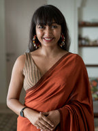 Suta Rust Solid Cotton Blend Saree | Grocsy