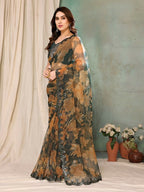 Aafreen Partywear Designer Green Georgette Fancy Saree | Grocsy