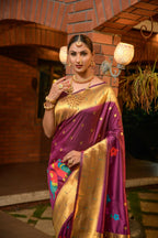 Jyoti Fashion Women's Wine Paithani Silk Zari Woven Saree with Blouse | Grocsy