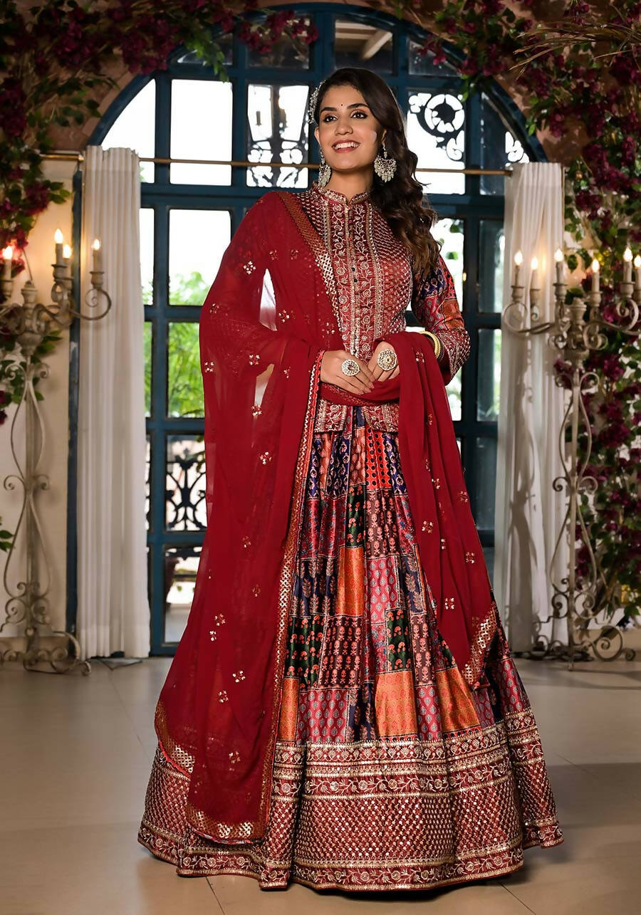 Women's Wedding Traditional Multi Dull Satin Lehenga Choli - Kaushlya | Grocsy