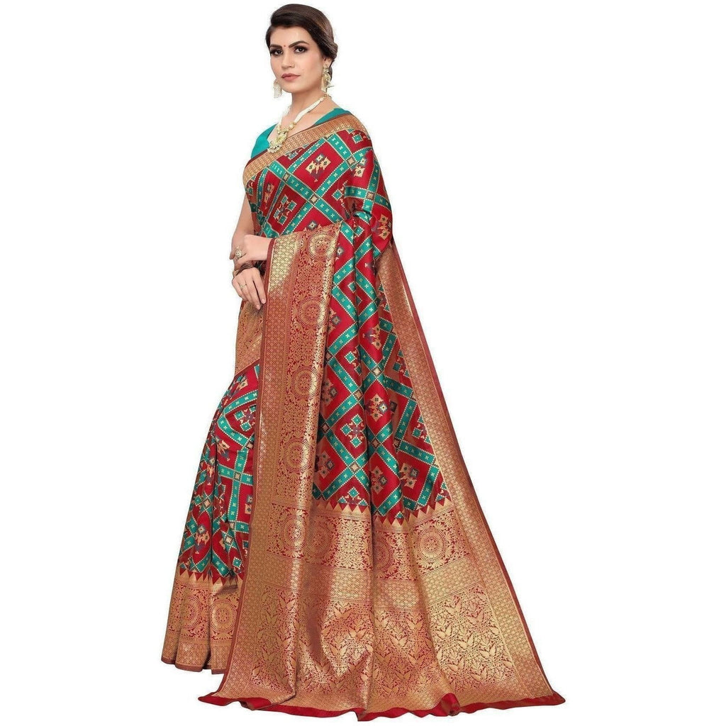 Vamika Banarasi Jaquard Red Weaving Saree (Banarasi 16) | Grocsy
