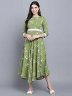 Myshka Women Green Floral Midi Dress | Grocsy
