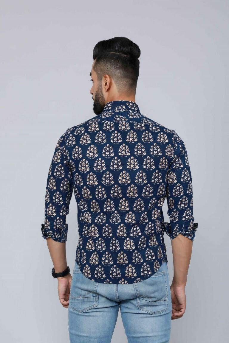 Miravan Men's Blue Floral Print Full Sleeve Casual Shirt | Grocsy