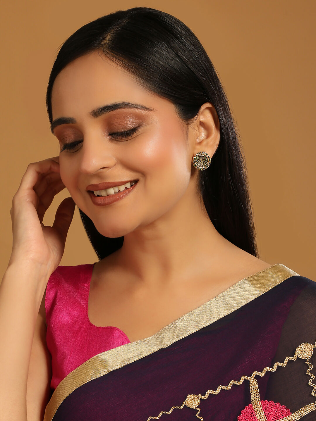 Nuyug 22K Gold Plated Contemporary Round Shaped Enamel Studs | Grocsy