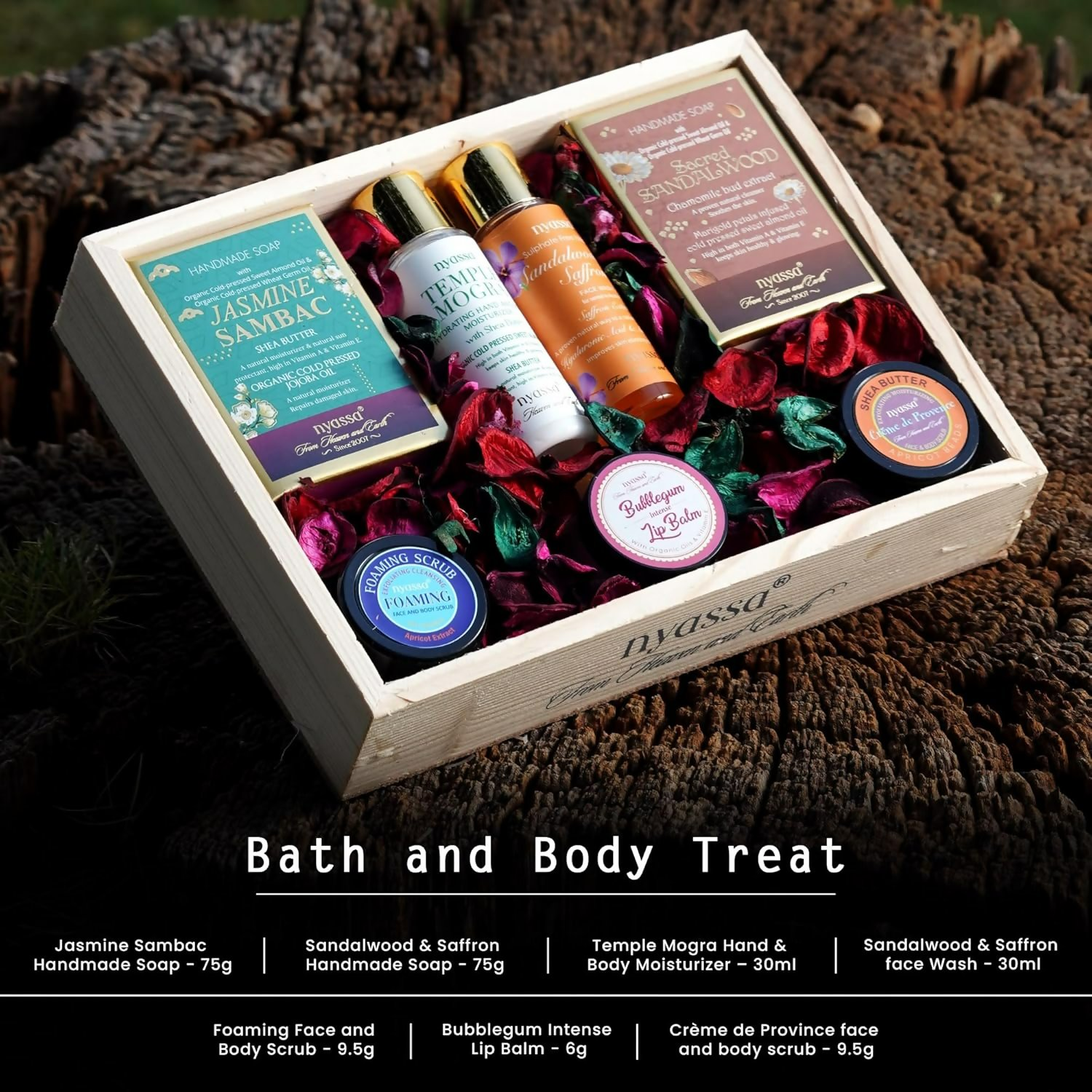 Nyassa Premium Bath and Body Treats Wooden Gift Set Kit | Grocsy