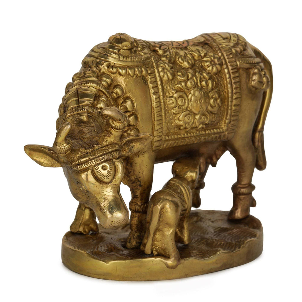 Devlok Lord Krishna's Kamdhenu Cow with Calf Idol | Grocsy