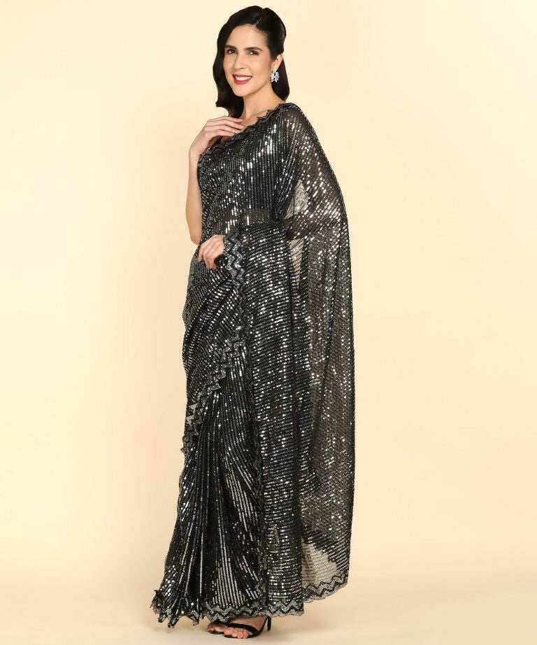 Dishitha Creation Indian Women's Designer Georgette Sequence Saree - Black | Grocsy