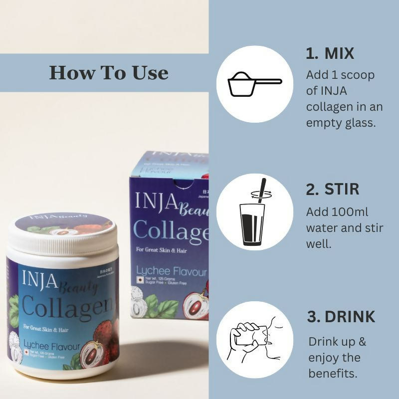 Inja Beauty Collagen For Skin- Hair & Nails- With Vit C- Glutathione- Biotin - Lychee Flavour | Grocsy