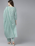Yufta Women Green Bandhani Print Gotta Patti Pure Cotton Kurta with Palazzo and Dupatta | Grocsy