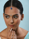 Women's Blue Silver-Toned Kundan Studded Maang Tikka - Ruby Raang | Grocsy