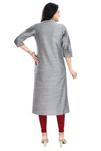Snehal Creations Grey Raw Silk Block Print Long Kurta For Women | Grocsy
