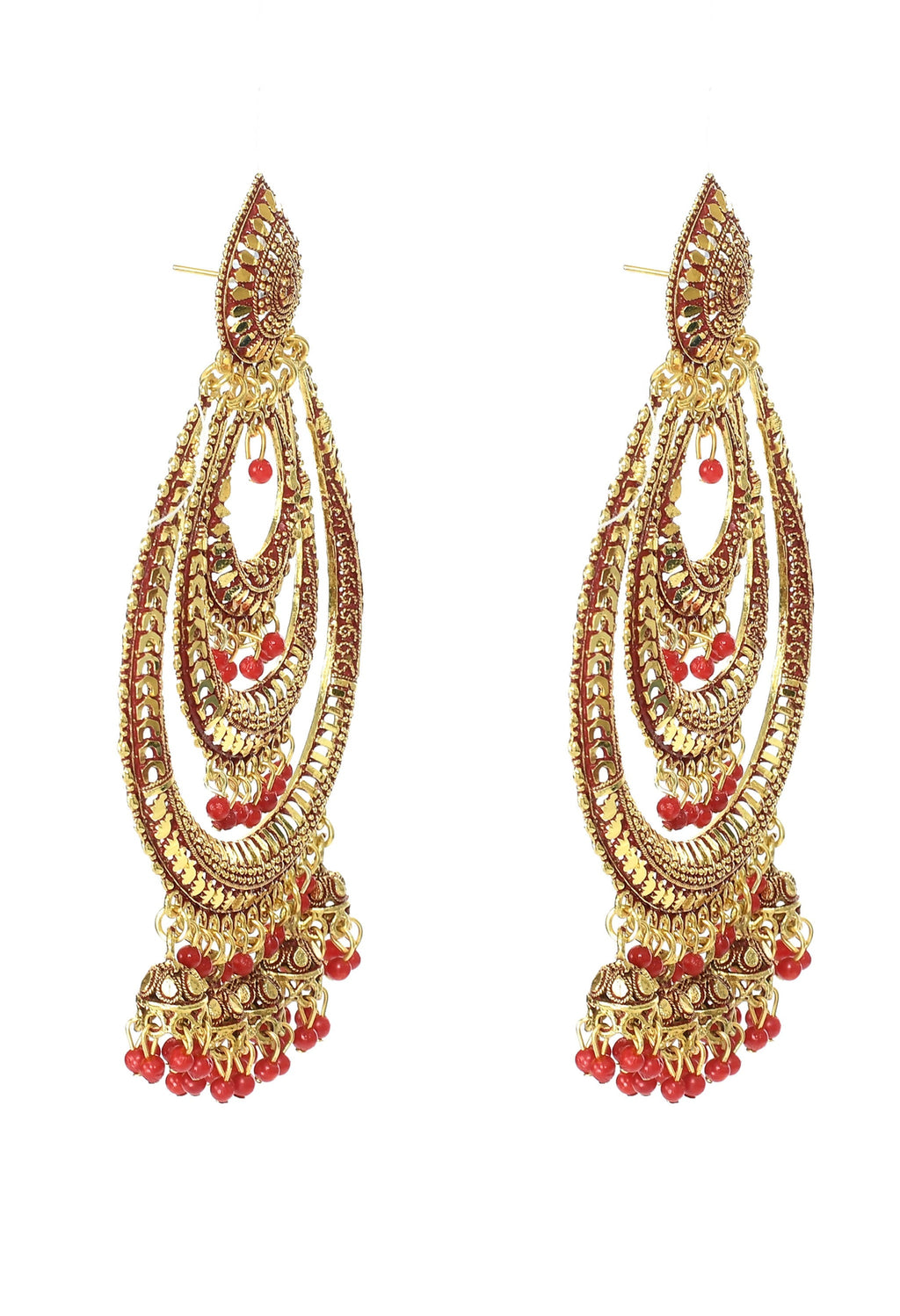 Mominos Fashion Johar Kamal Triple Circle White With Red Big Size Earrings | Grocsy