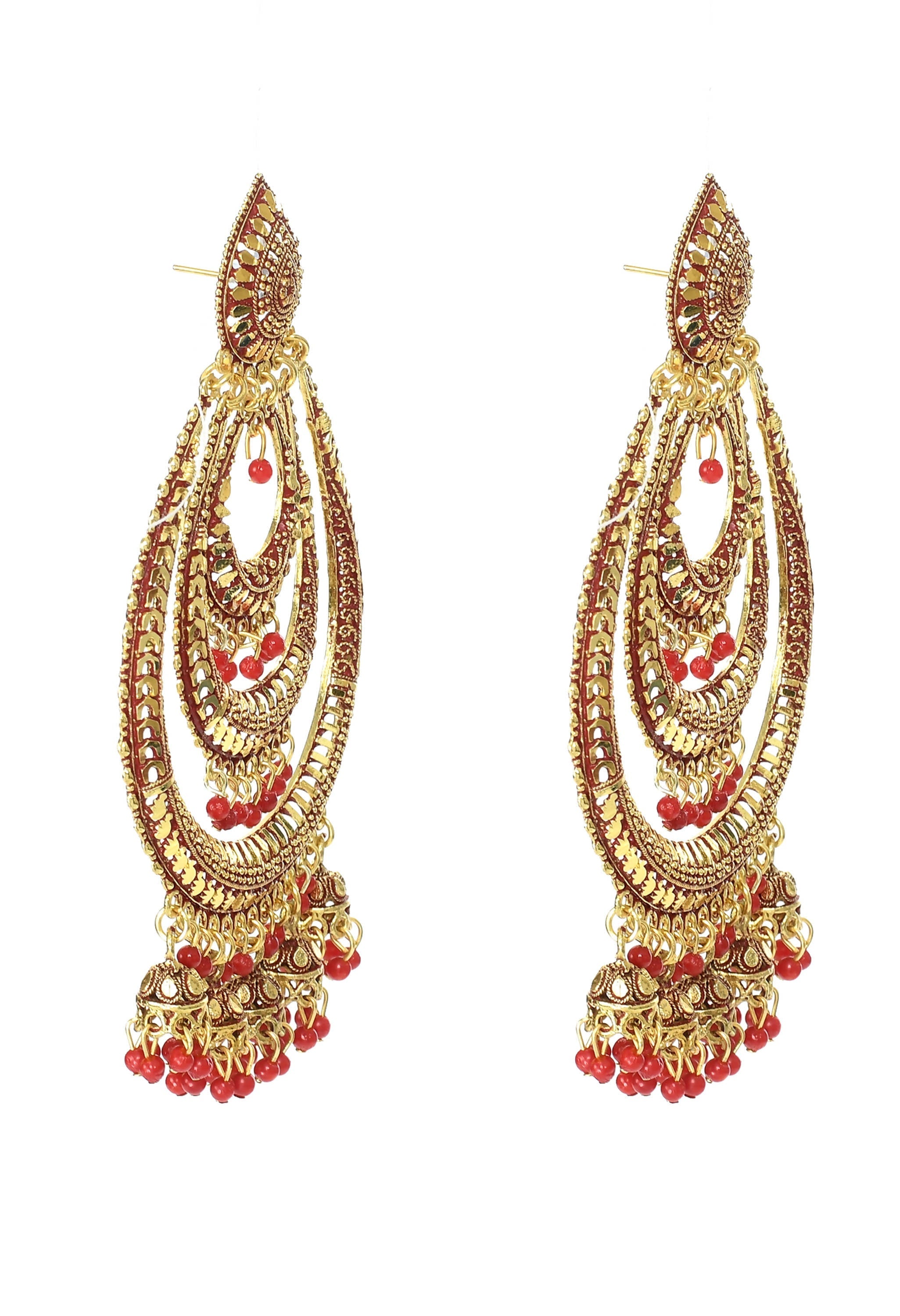 Mominos Fashion Johar Kamal Triple Circle White With Red Big Size Earrings | Grocsy