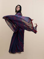 Suta Women Navy Blue Pure Cotton Handloom Saree | Grocsy