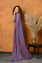 Very Much Indian Designer Mul Cotton Handloom Saree with Sequins - Purple | Grocsy