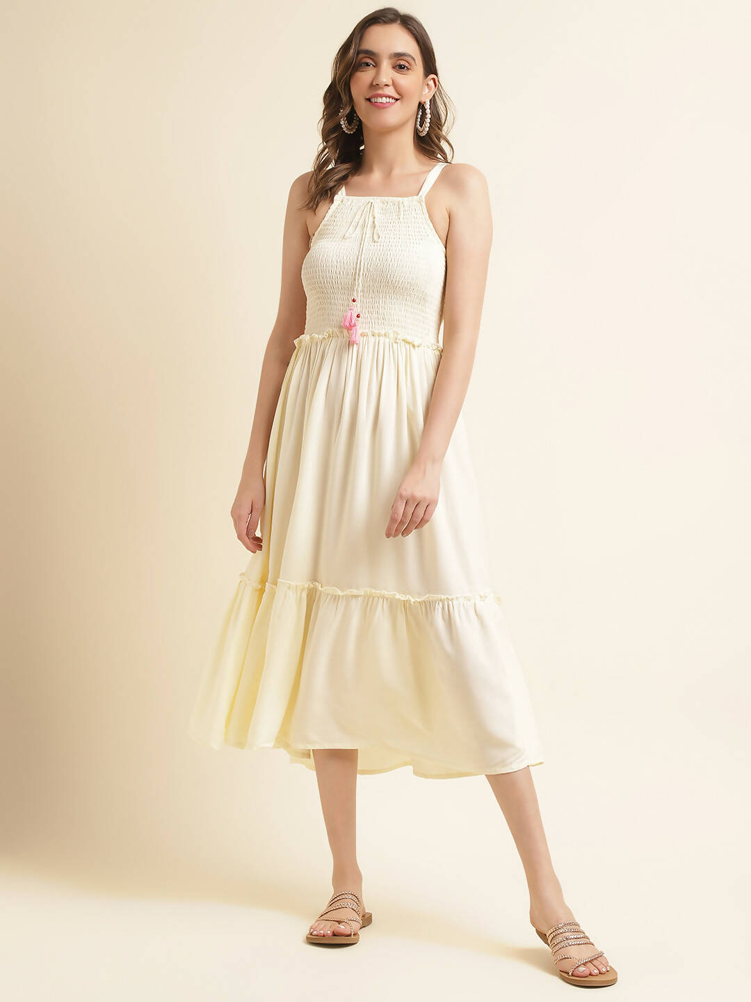 White Cotton Solid Flared Dress with Printed Shrug - Yukti | Grocsy