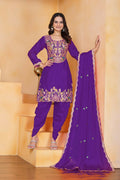Teeya Creation Purple Color Chinon Silk Party Wear Punjabi Dhoti Suit | Grocsy