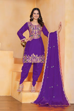 Teeya Creation Purple Color Chinon Silk Party Wear Punjabi Dhoti Suit | Grocsy