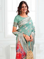 Shree Shyam Fashion Linen Cotton Rama Green Saree | Grocsy