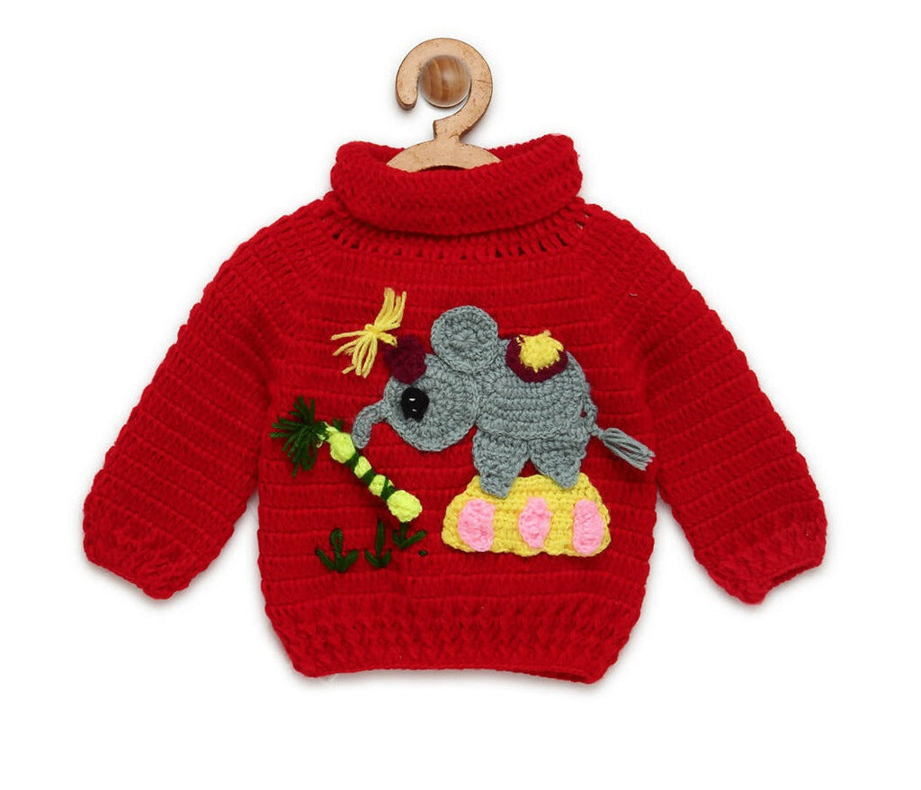 Chutput Kids Woollen Hand Knitted Jumbo Sweater - Red | Grocsy