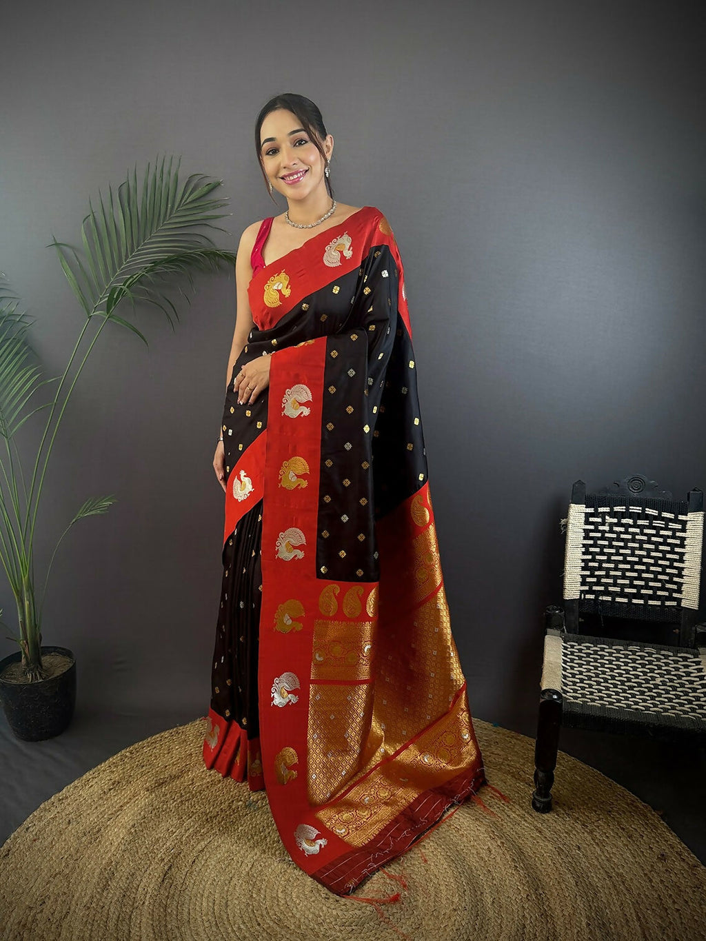 Joban Fashion Maroon Butti Banarasi Silk Sarees | Grocsy