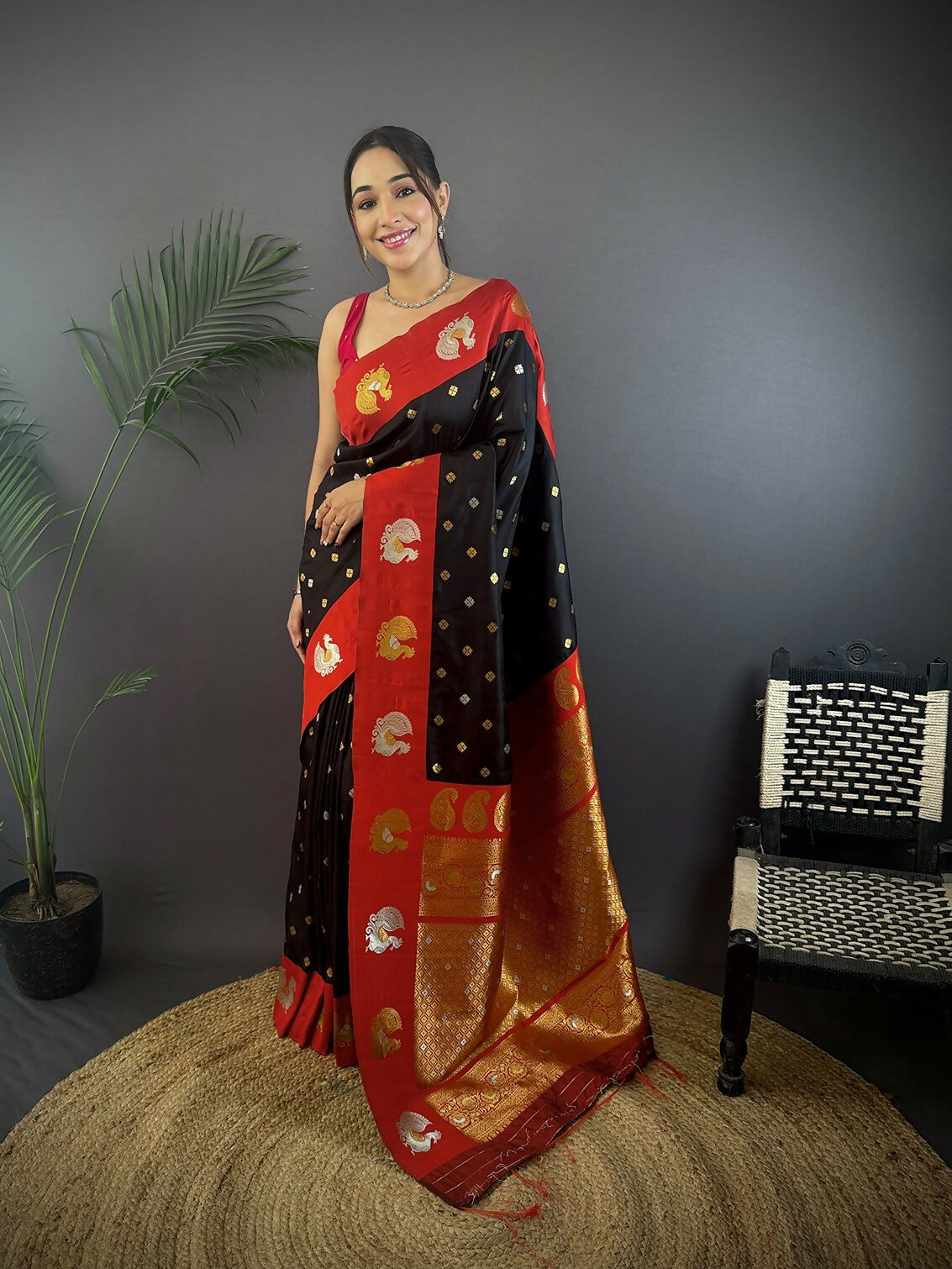 Joban Fashion Maroon Butti Banarasi Silk Sarees | Grocsy