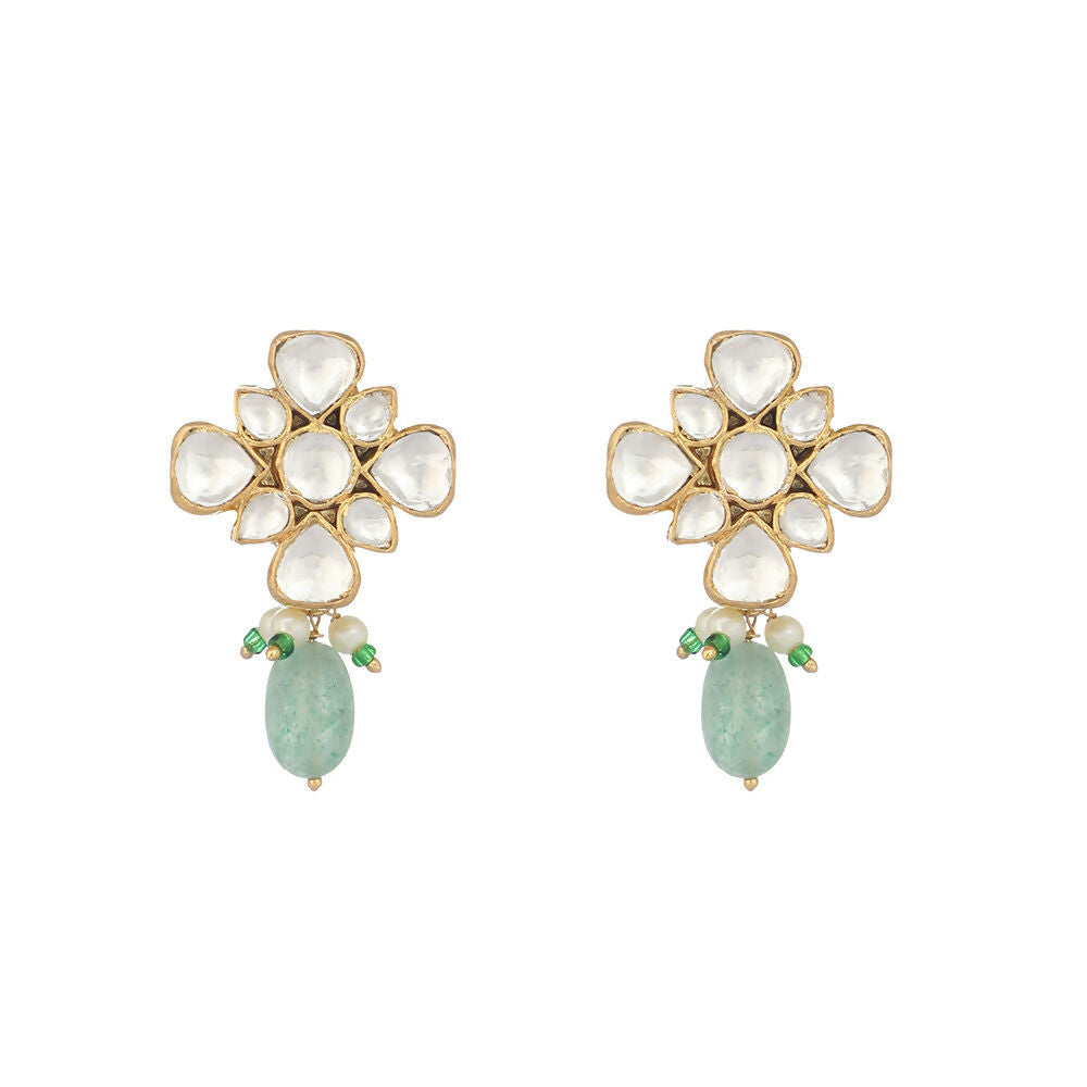 Nuyug 22K Gold Plated Kundan Paradise Green Studs | Grocsy