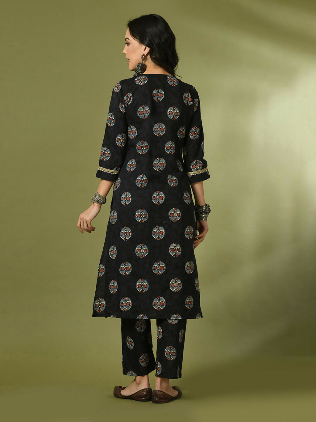 Myshka Women's Black Printed Cotton Straight Party Kurta Set | Grocsy