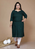 Miravan Women's Plus Size Green Embroidered Straight Kurti | Grocsy