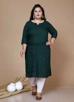 Miravan Women's Plus Size Green Embroidered Straight Kurti | Grocsy
