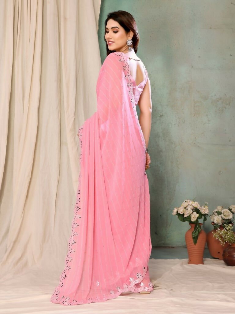 Aafreen Partywear Designer Pink Georgette Fancy Saree | Grocsy