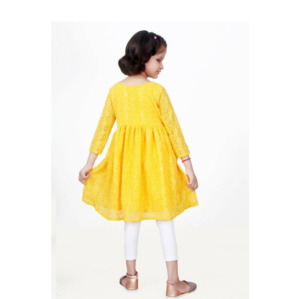 Akarshan viscose Lukhnowi Chikankari Anarkali kurta with Leggings - Yellow | Grocsy