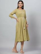 Juniper Women's Green Rayon Slub Solid Dress | Grocsy