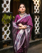 DEIANA'S Beautiful Designer Golden zari Soft Lichi Silk Saree - Wine | Grocsy