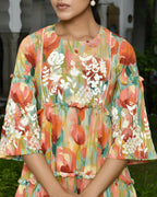 Vaasva Women's Orange Cotton Embroidered& Digital Printed Dress | Grocsy