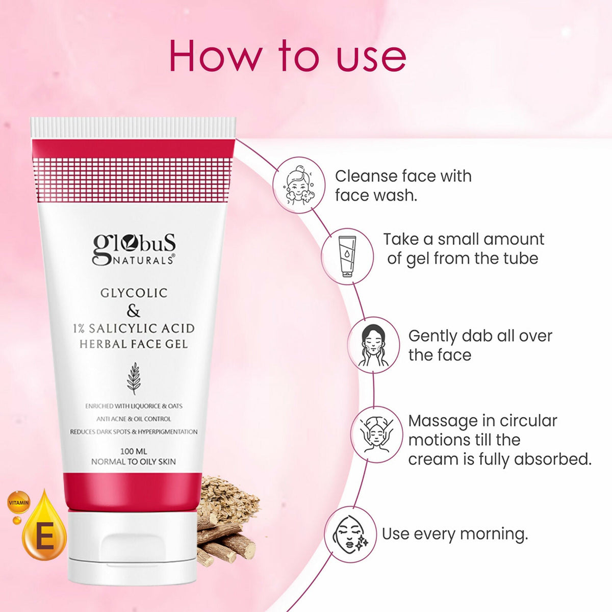 Globus Naturals Glycolic & 1% Salicylic Acid Herbal Anti Acne Face Gel | Grocsy