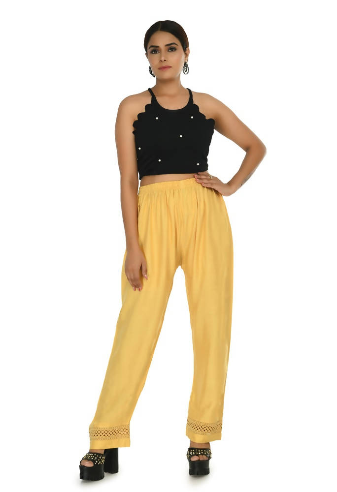 Mominos Fashion Moeza Reyon Cotton Golden Color Straight Work Palazzo | Grocsy